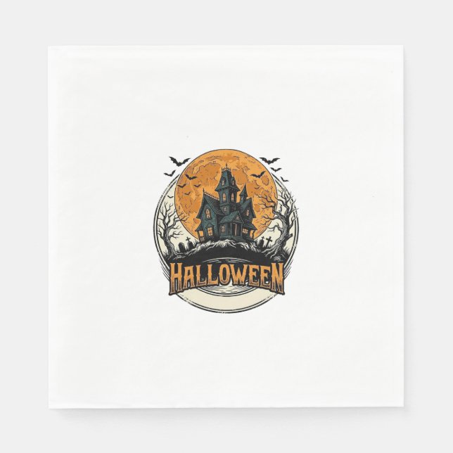 Vintage Halloween Spökhus Vektordesign_1 Pappersservett (Framsidan)