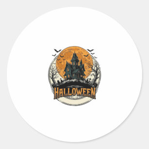 Vintage Halloween Spökhus Vektordesign_1 Runt Klistermärke