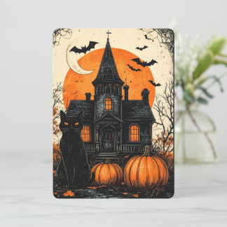 Vintage Halloween-spökhusfest Inbjudningar
