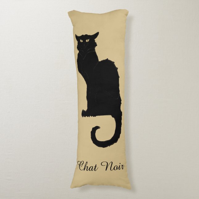 Vintage Halloween, spöklik Art Nouveau svart katt Kroppskudde (Framsidan Vertikal)