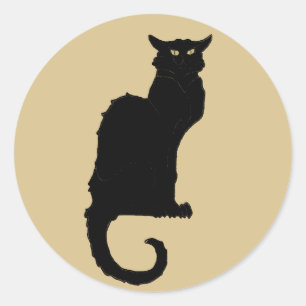 Vintage Halloween, spöklik Art Nouveau svart katt Runt Klistermärke