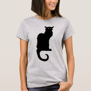 Vintage Halloween, spöklik Art Nouveau svart katt T-shirt