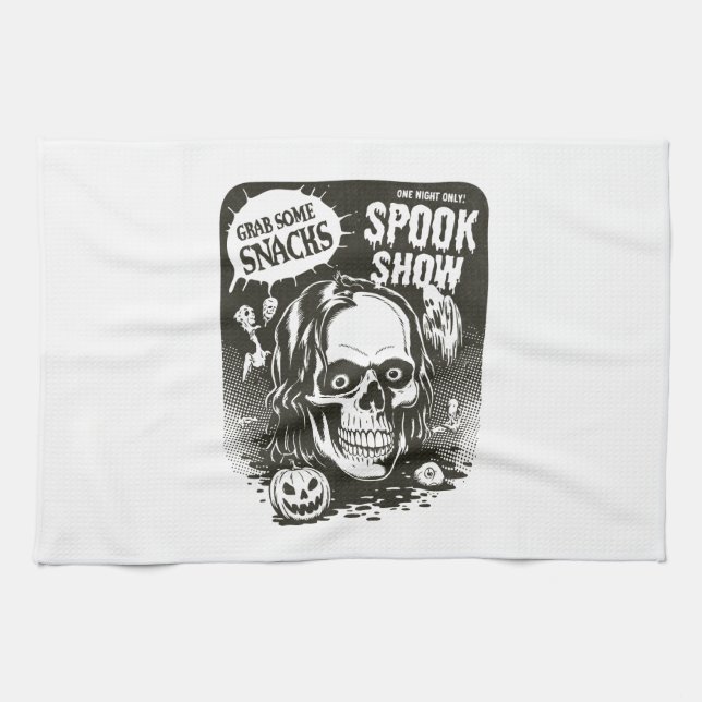 Vintage Halloween-spökshow Kökshandduk (Horisontell)