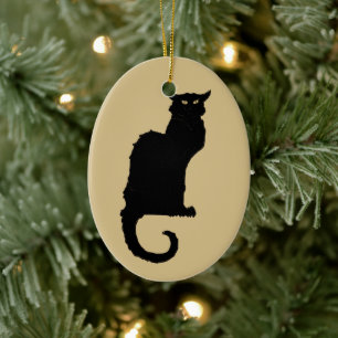 Vintage Halloween, Spooky Art nouveau Black Cat Julgransprydnad Keramik