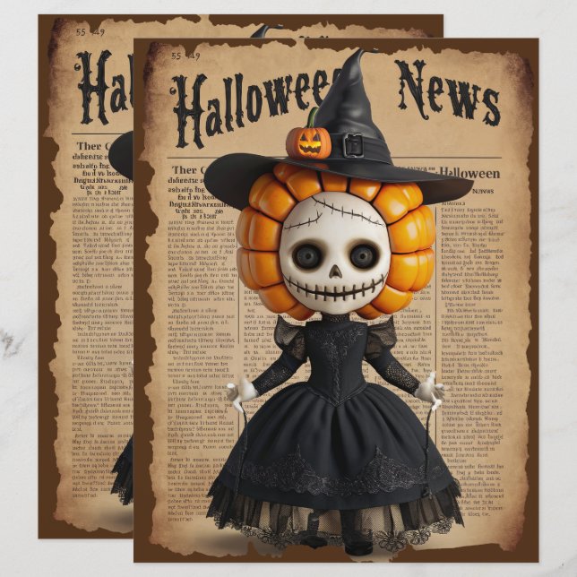 Vintage Halloween Spooky Doll Scrapbook Papper (Fram/baksida)