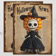 Vintage Halloween Spooky Doll Scrapbook Papper