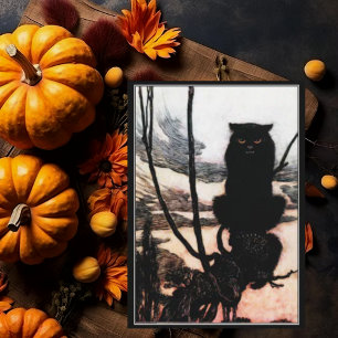 Vintage Halloween Spooky Haunted Black Cat Kort