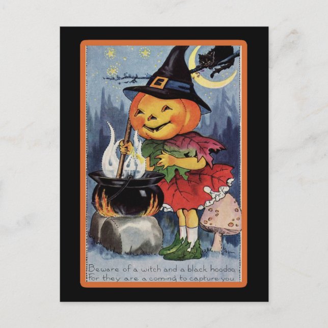 Vintage Halloween Spooky Pumpkin Witch Vykort (Framsida)