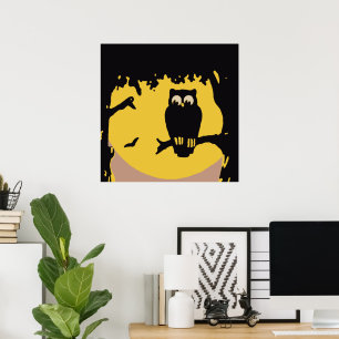 Vintage Halloween, Spooky Uggla i Träd med Måne Poster