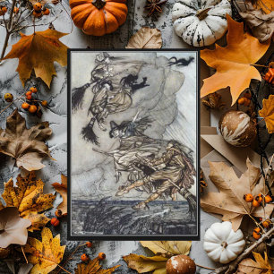 Vintage Halloween Spooky Witch Arthur Rackham Kort
