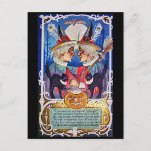 Vintage Halloween Spooky Witches Vykort