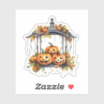 Vintage Halloween Sticker Tre Lycklig Pumpkins