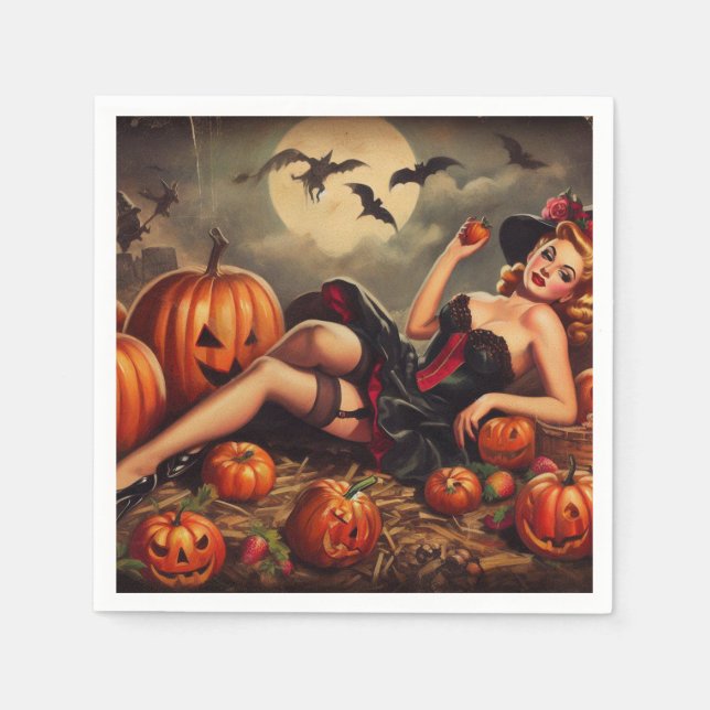 Vintage Halloween-stift upp Pappersservett (Framsidan)