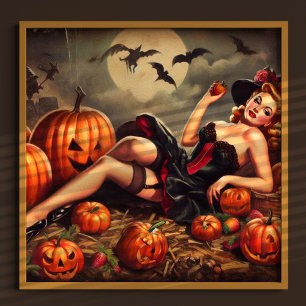Vintage Halloween-stift upp Poster