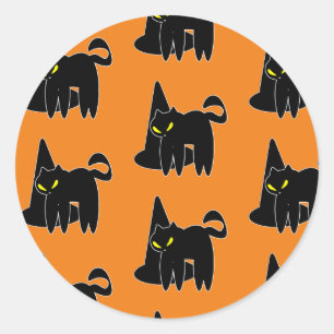 Vintage Halloween Svart Katt Häxa Orange Runt Klistermärke
