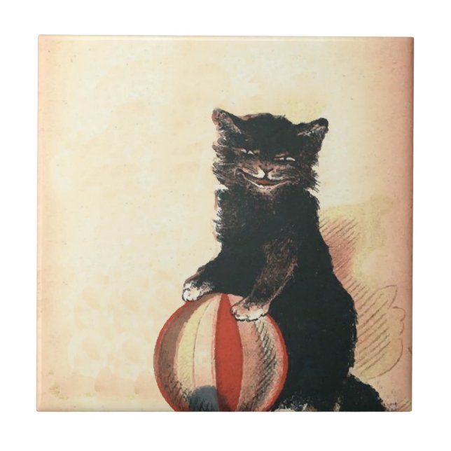 Vintage HALLOWEEN Svart Katt Kakelplatta (Framsidan)
