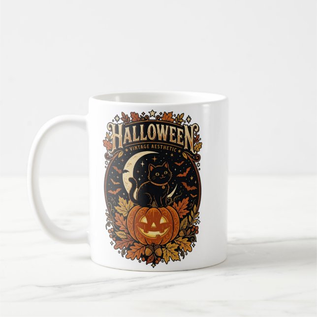 Vintage Halloween Svart Katt Mugg (Vänster)