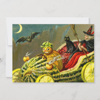 Vintage Halloween Svart Katt och Häxa Julkort