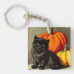 Vintage Halloween svart katt och pumpor