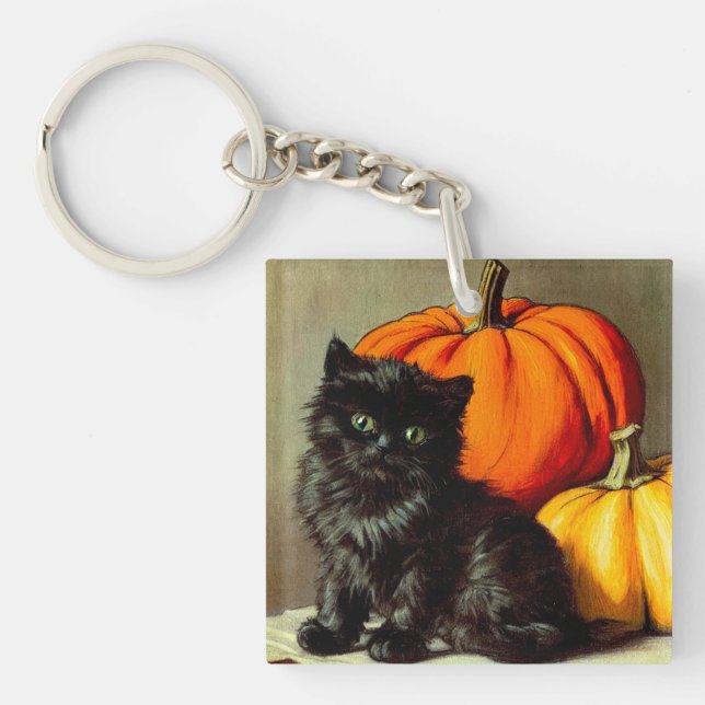 Vintage Halloween svart katt och pumpor (Framsidan)