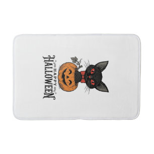 Vintage Halloween Svart Katt Pumpa Tröja Design_1 Badrumsmatta