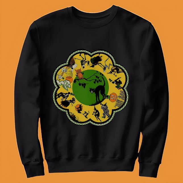Vintage Halloween Svart Katt  Vintage Sweatshirt (Skapare uppladdad)