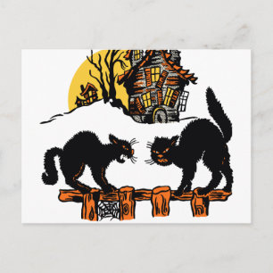 Vintage Halloween Svarta katter Bus eller godis Vykort