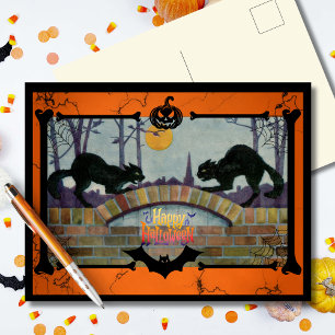 Vintage Halloween Svarta katter Helg Vykort