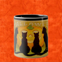 Vintage Halloween Svarta Katter & Jack O'Lantern