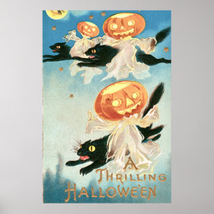 Vintage Halloween Svarta katter Poster