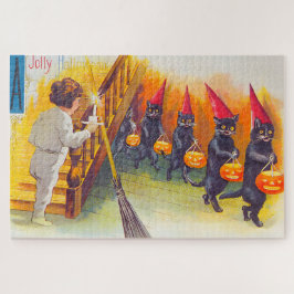 Vintage Halloween Svarta katter Pussel