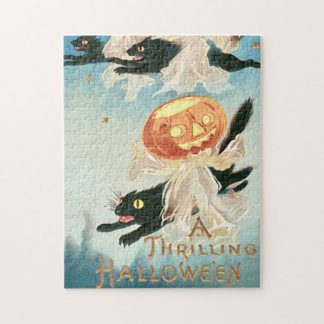 Vintage Halloween Svarta katter Pussel (Vertikal)