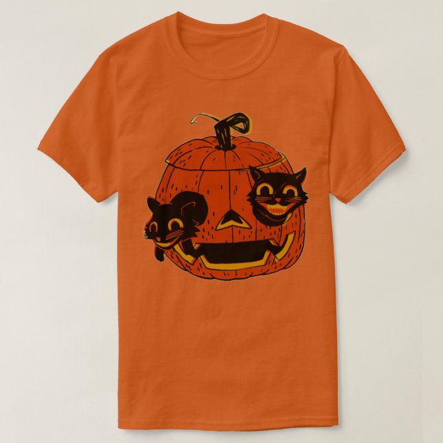 Vintage Halloween Svarta katter Scaredy Cat T Shirt (Design framsida)