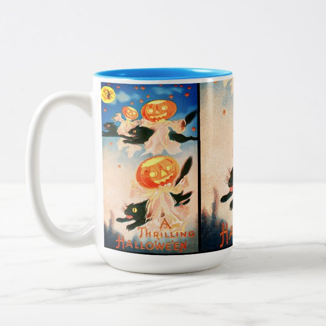 Vintage Halloween Svarta katter Två-Tonad Mugg (Vänster)