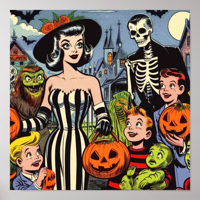 Vintage Halloween-Tecknader Poster (Framsidan)