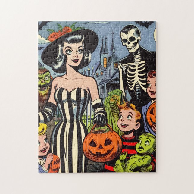 Vintage Halloween-Tecknader Pussel (Vertikal)