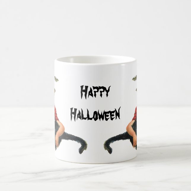 Vintage Halloween, tjejen Witch med svart katt Kaffemugg (Center)
