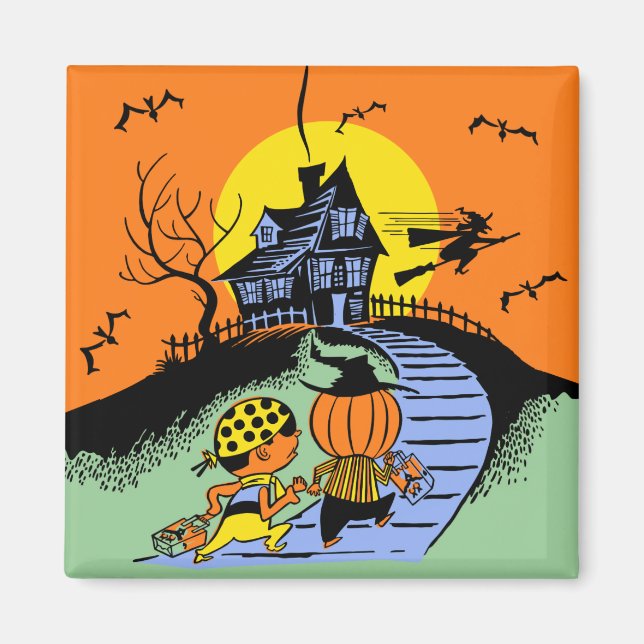 Vintage Halloween - Trick eller Treaters Magnet (Framsidan)