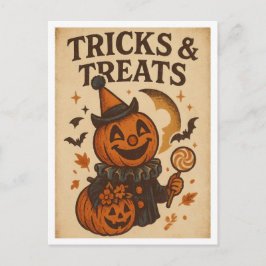Vintage Halloween Tricks and Treats Vykort