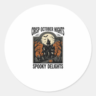 Vintage Halloween-tröja med spöklik oktober natt Runt Klistermärke