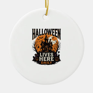 Vintage Halloween-tröja Spökhus Varje Dag Julgransprydnad Keramik