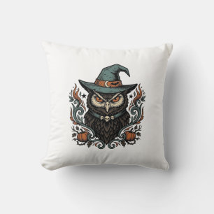 Vintage Halloween-uggla Häxa Hatt Vektordesign_1 Kudde