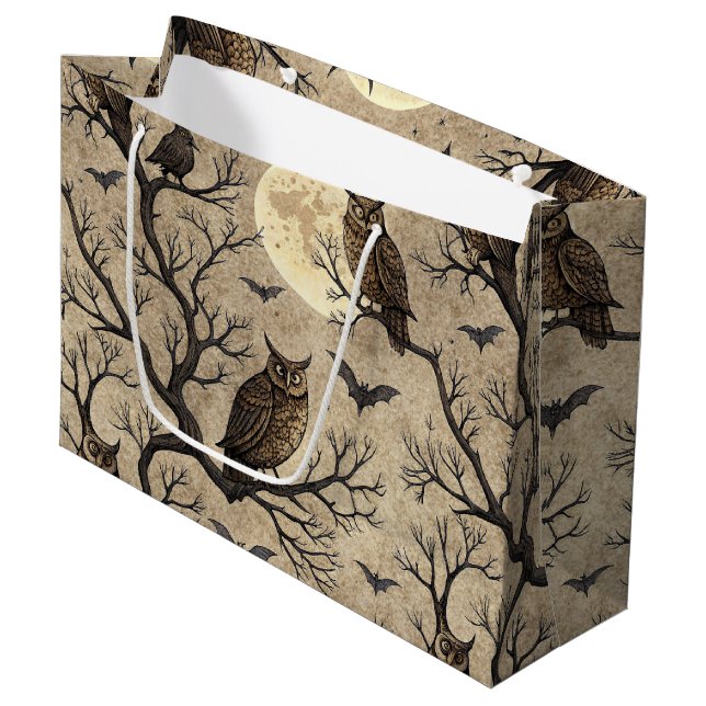 Vintage Halloween Uggla & Måne (Framsidan Vinklad)