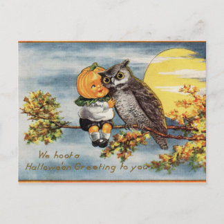 Vintage Halloween-uggla månens pumpa vykort