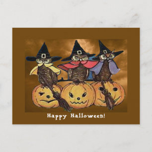Vintage Halloween Uggla och Jack o'Lanternor Vykort
