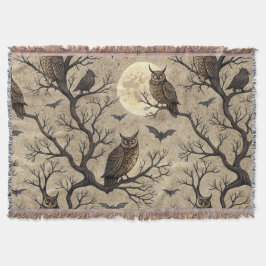 Vintage Halloween Ugglor & Måne Filt