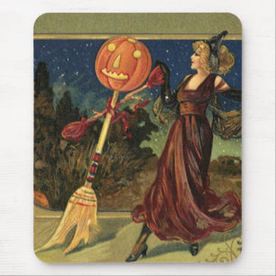 Vintage Halloween, vacker dansande häxa Musmatta