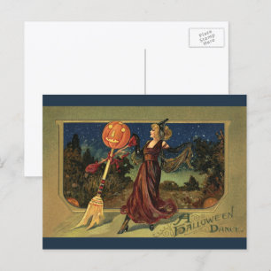 Vintage Halloween, vacker dansande häxa Vykort