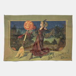 Vintage Halloween, vackert dansande Witch Kökshandduk