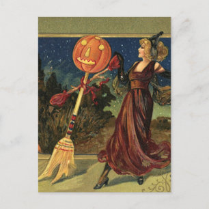 Vintage Halloween, vackert dansande Witch Vykort